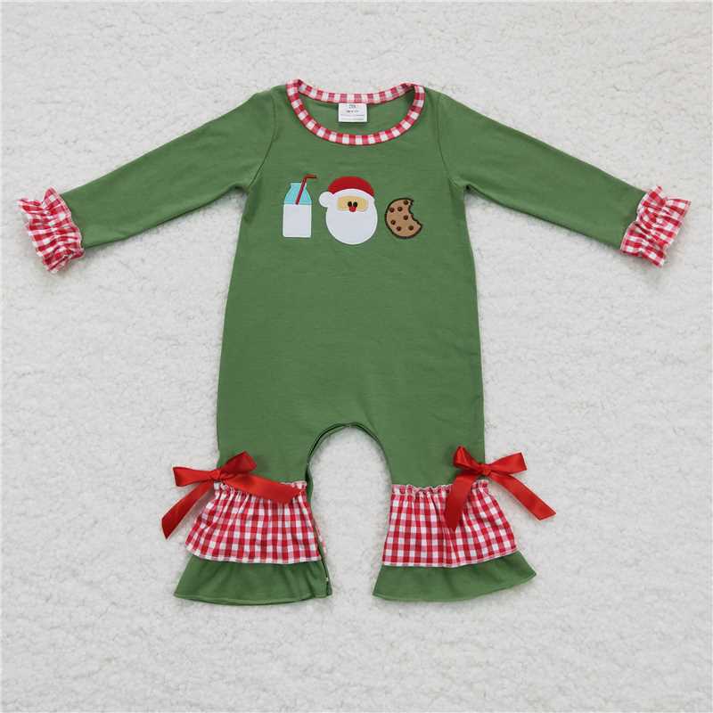 Girls Christmas green "Milk and Cookies" Onesie