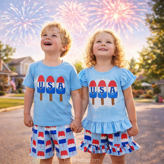 4th of July USA Popsicle Girls Two-Piece Set