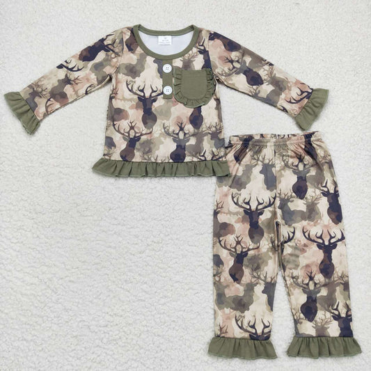 Girls Camo Deer Ruffle pant set