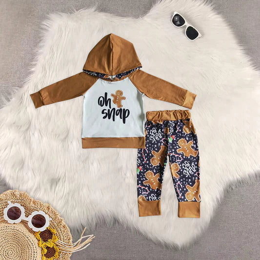 Boys Gingerbread "oh snap" hooded set