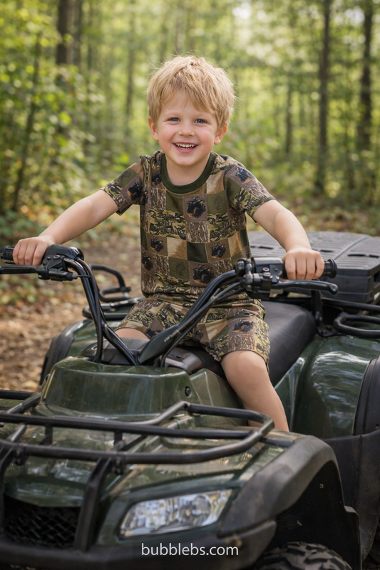 Letter Camouflage Check Short-Sleeve and Shorts Set