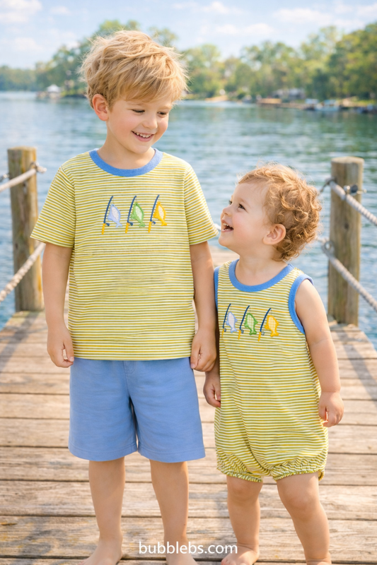 Gone Fishin' Striped Shorts Set