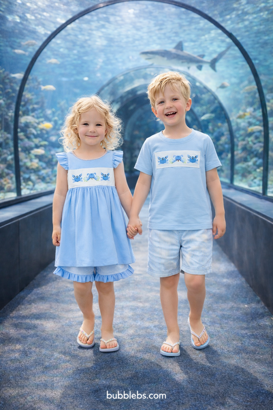 Baby Boys Crab Top Stripes Blue Two-Piece Set