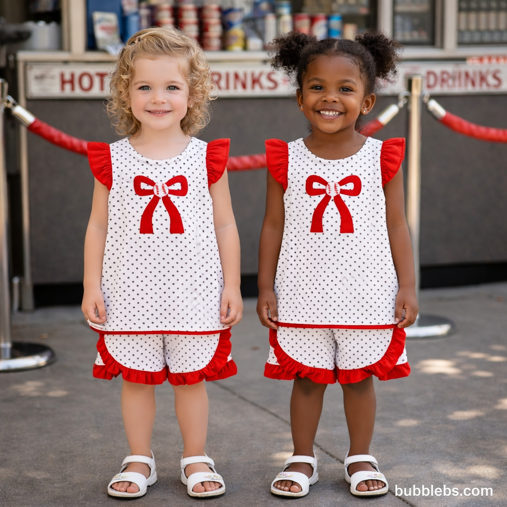 Baseball Bow Dots Girls Two Piece Outfit