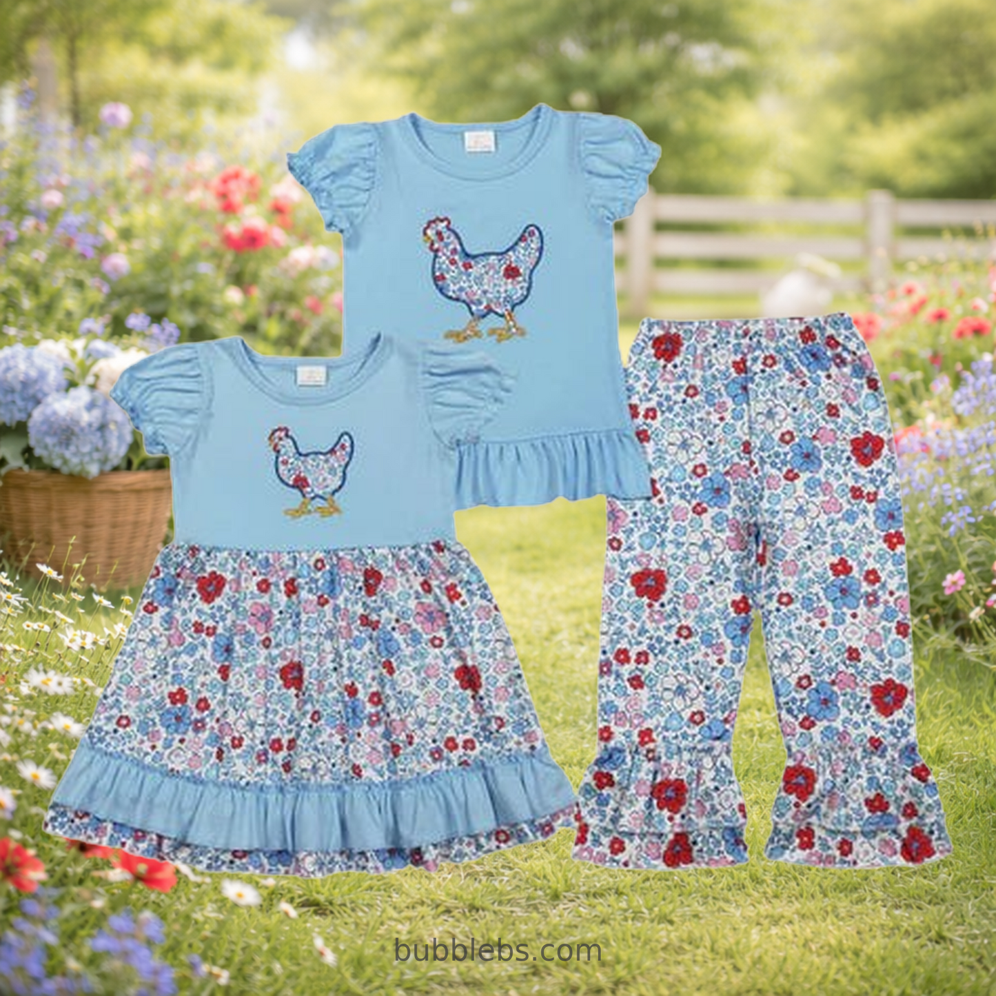 Bluebird Garden Chicken Sibling Set Girls Two Piece