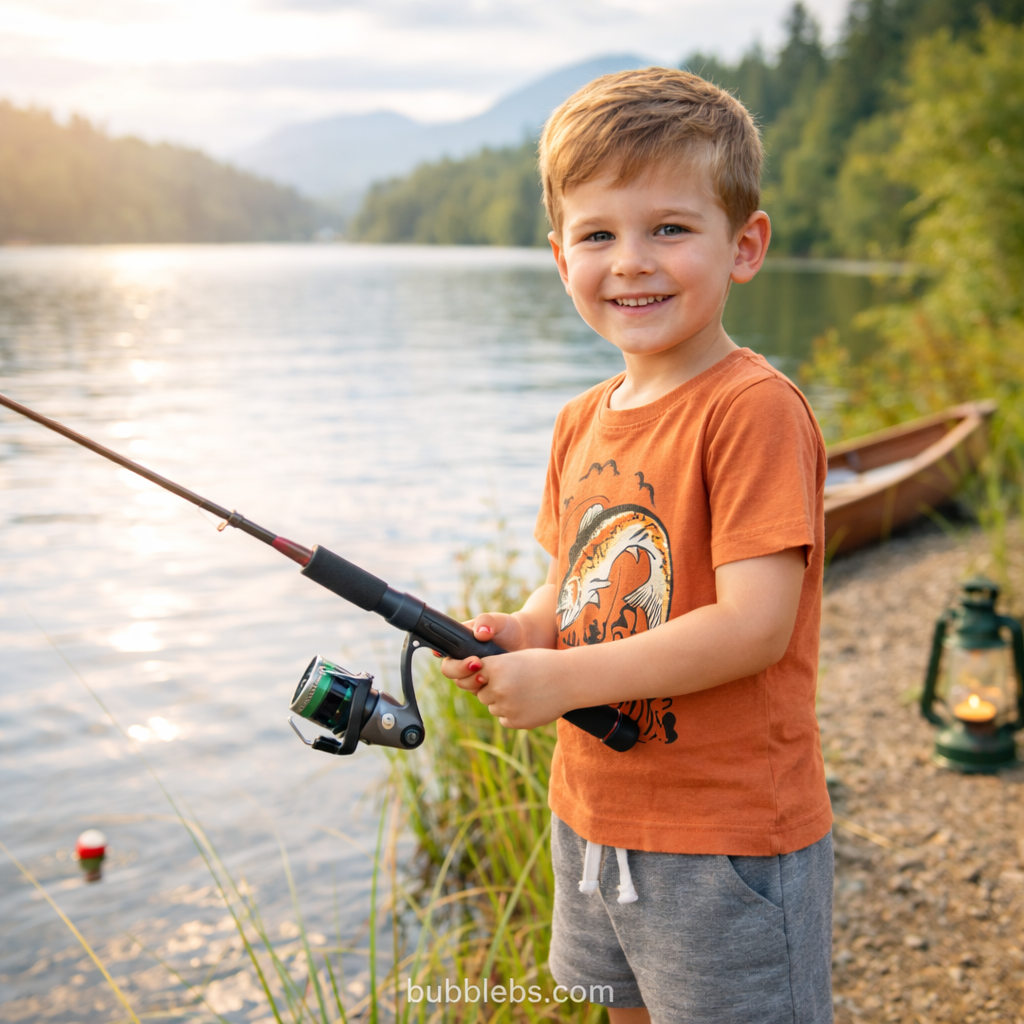 Boys Fishing Graphic Tee & Gray Shorts Set