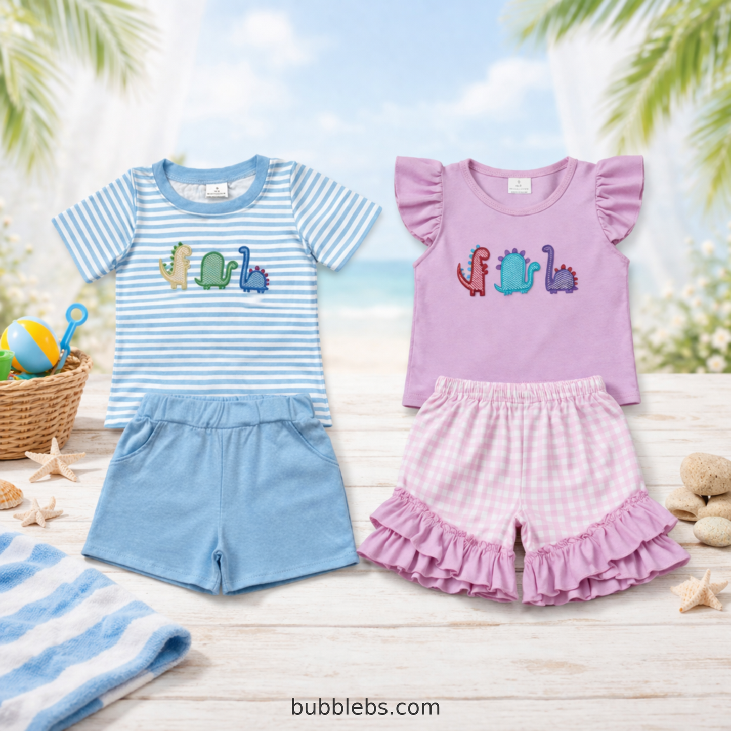 Coastal Dino Stripe Short Sibling Set – Boys Two Piece