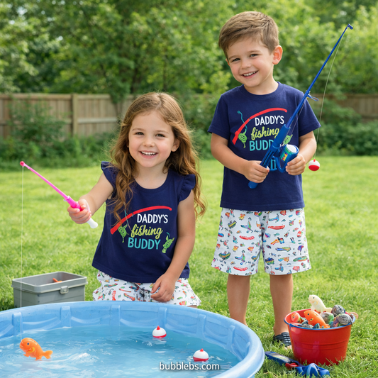 Daddy's Fishing Buddy Blue Shirt Boys Two Piece