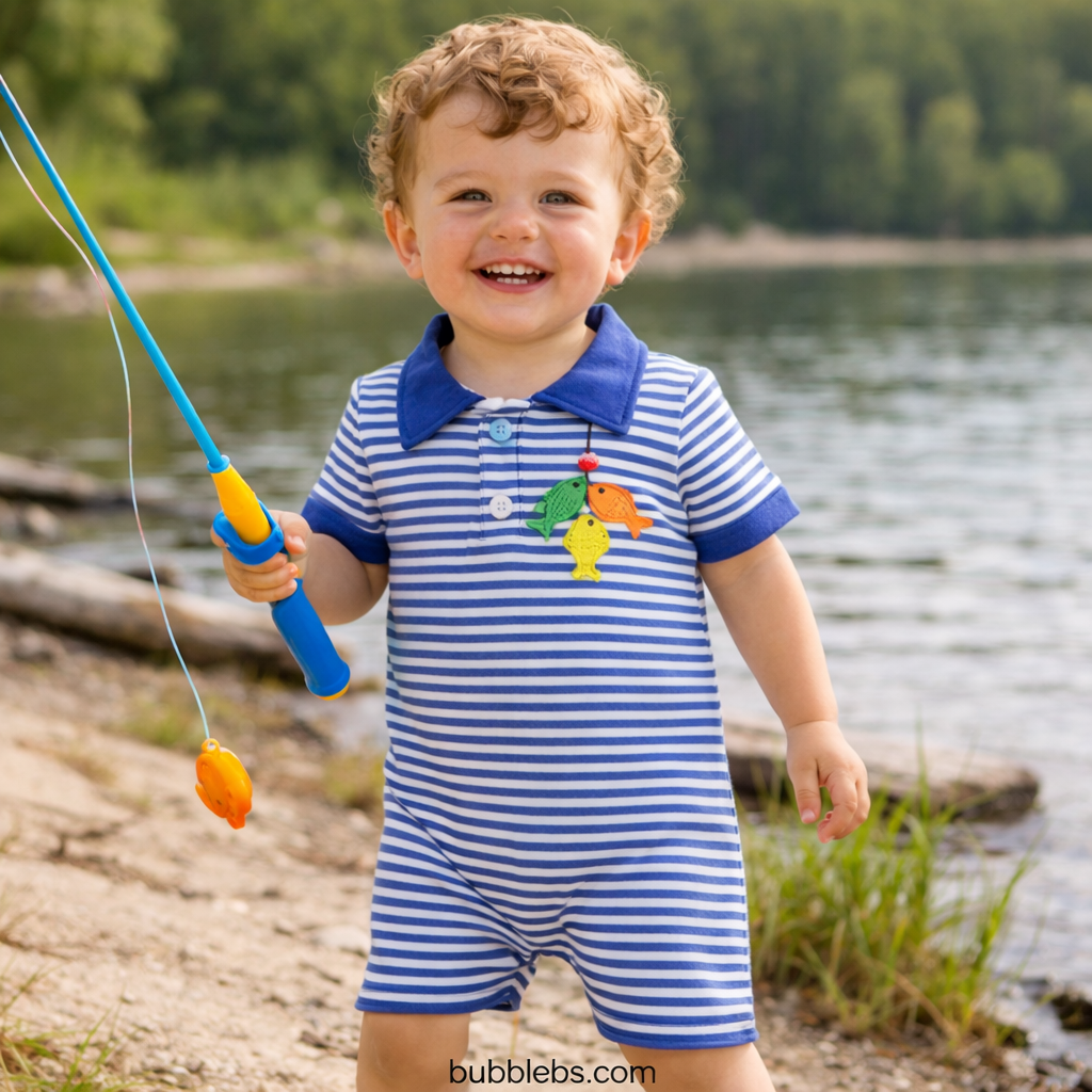 Fishing Striped Boys Romper