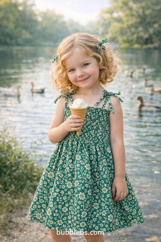 Green Floral Smocked Sundress