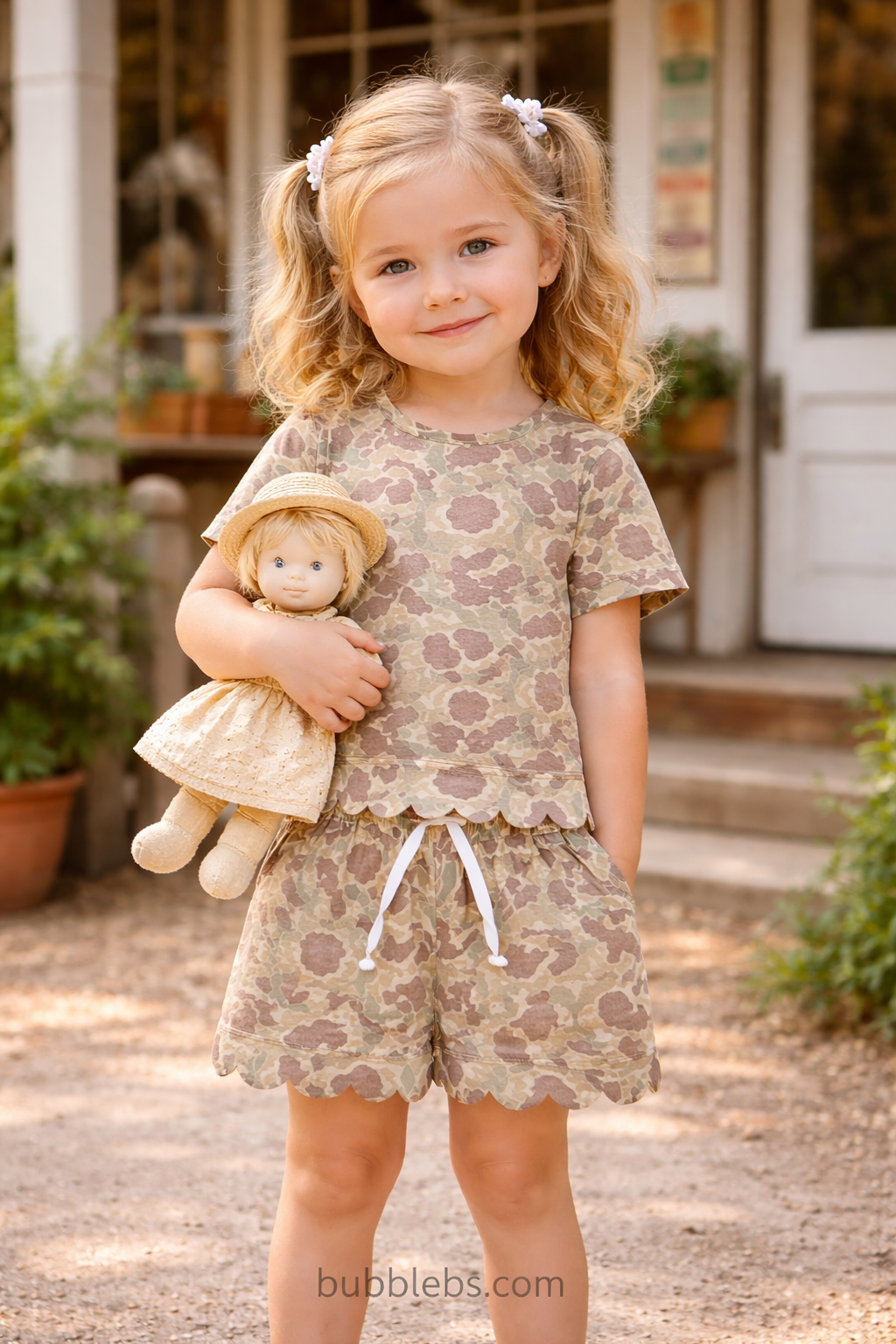 Baby Girls Camouflage Top with Scallop Shorts Outfit Set