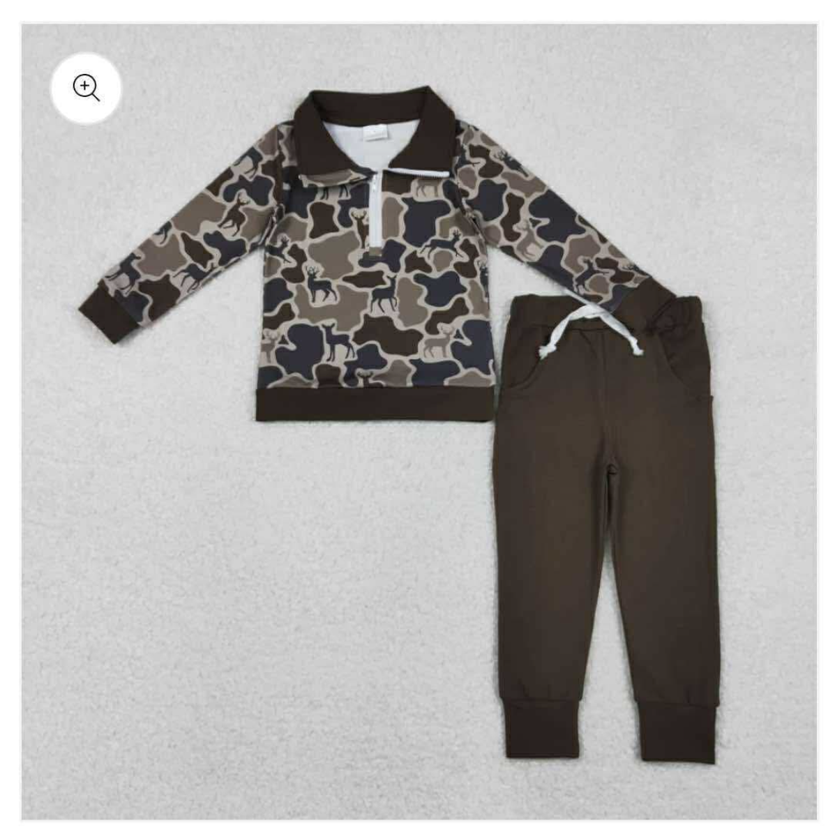 Boys Camo and Deer Dark Brown set