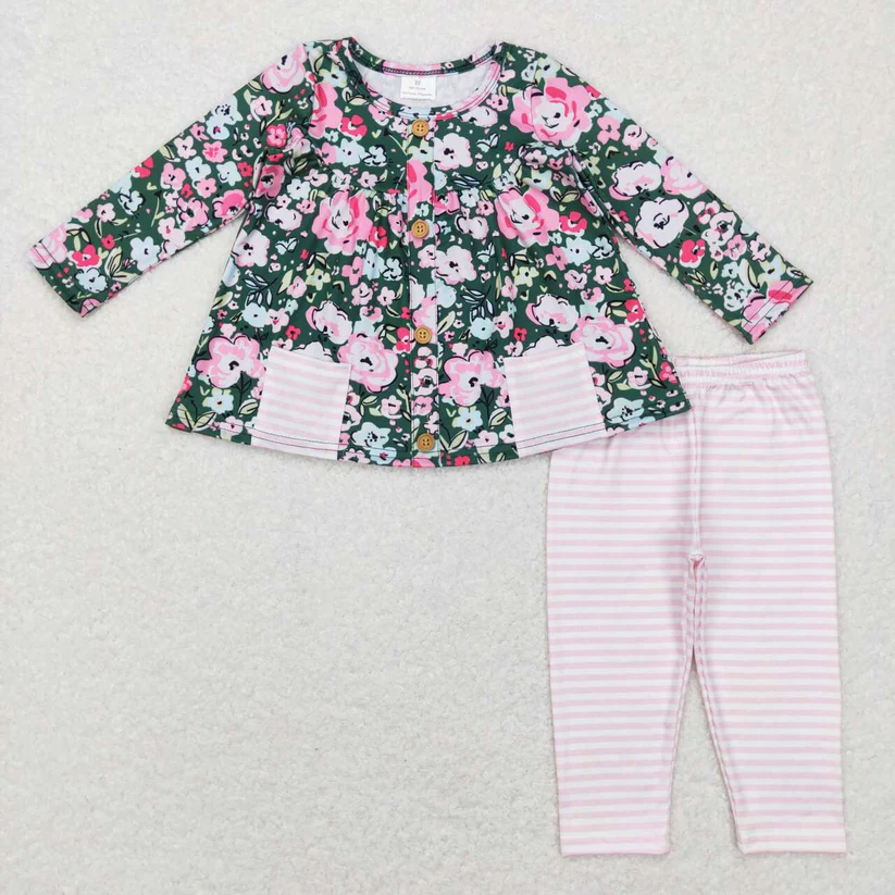 Girls Pink Stripped Floral Set