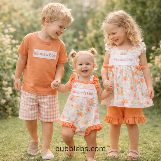 Mama's Boy Orange Tee & Pink Gingham Shorts Boys Set