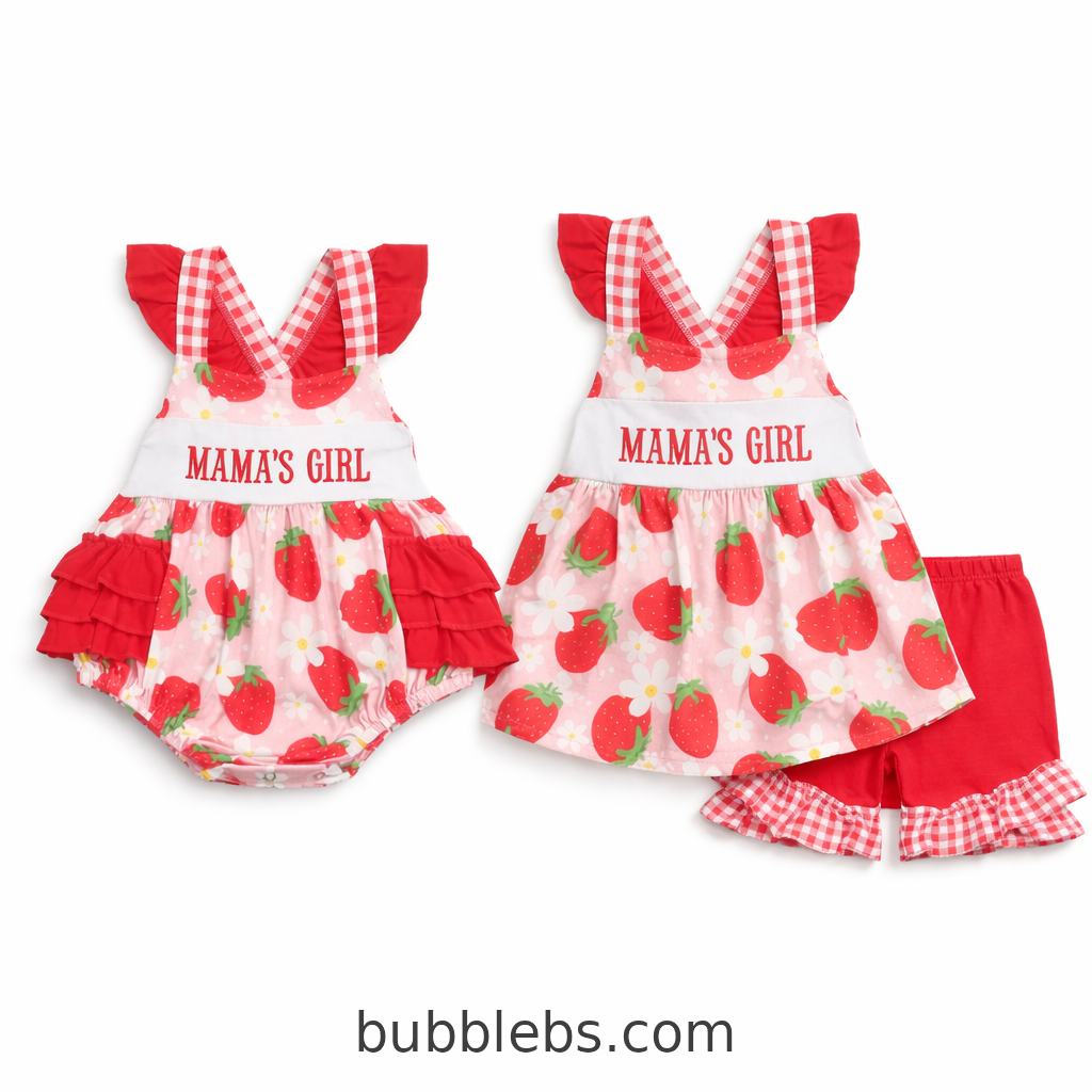 Mama's Girl Strawberry Picnic Sibling Set Bubble