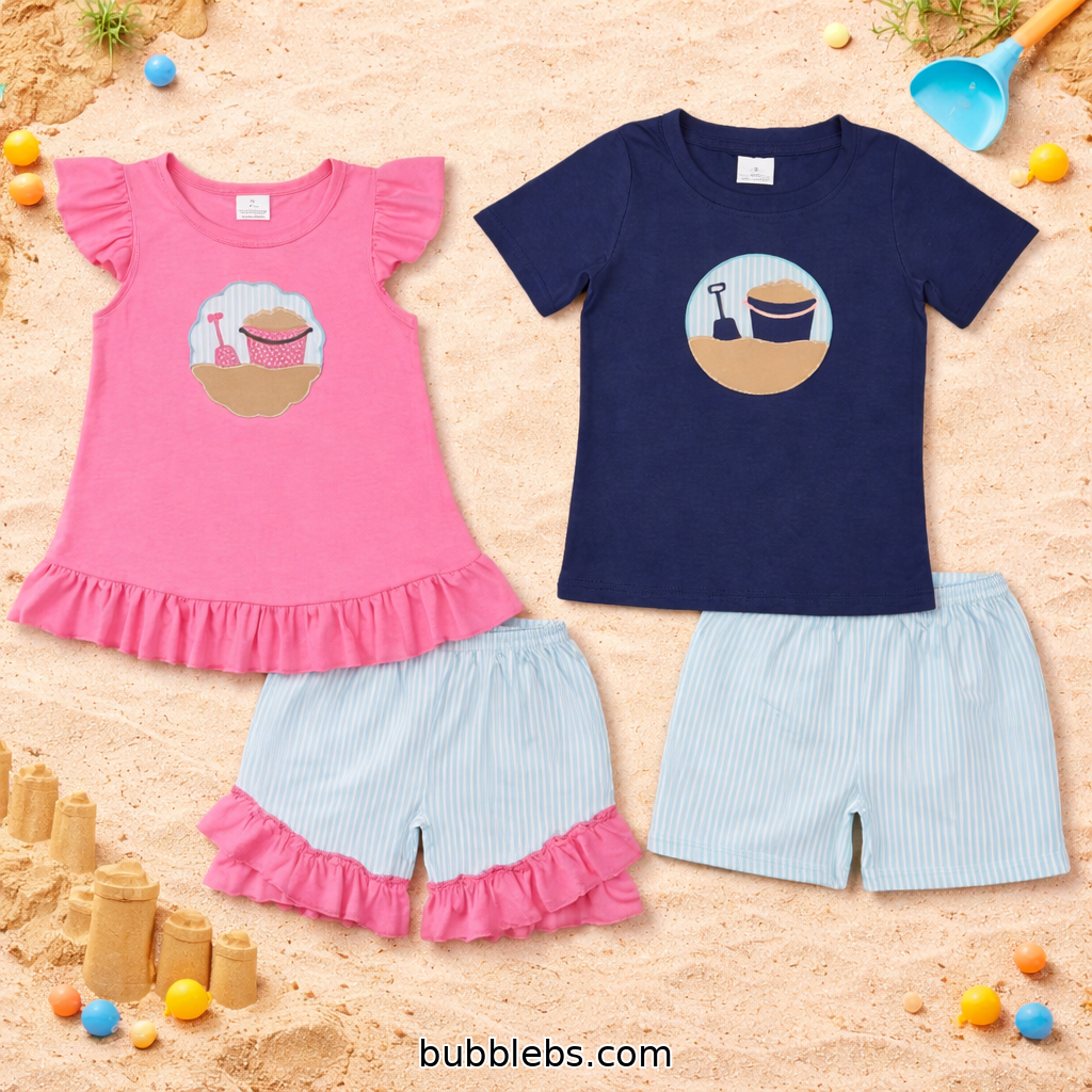 Sandcastle Short Set Embroidered Boys Two Piece