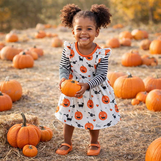 Spooky Pumpkin Boo Ruffle Dress