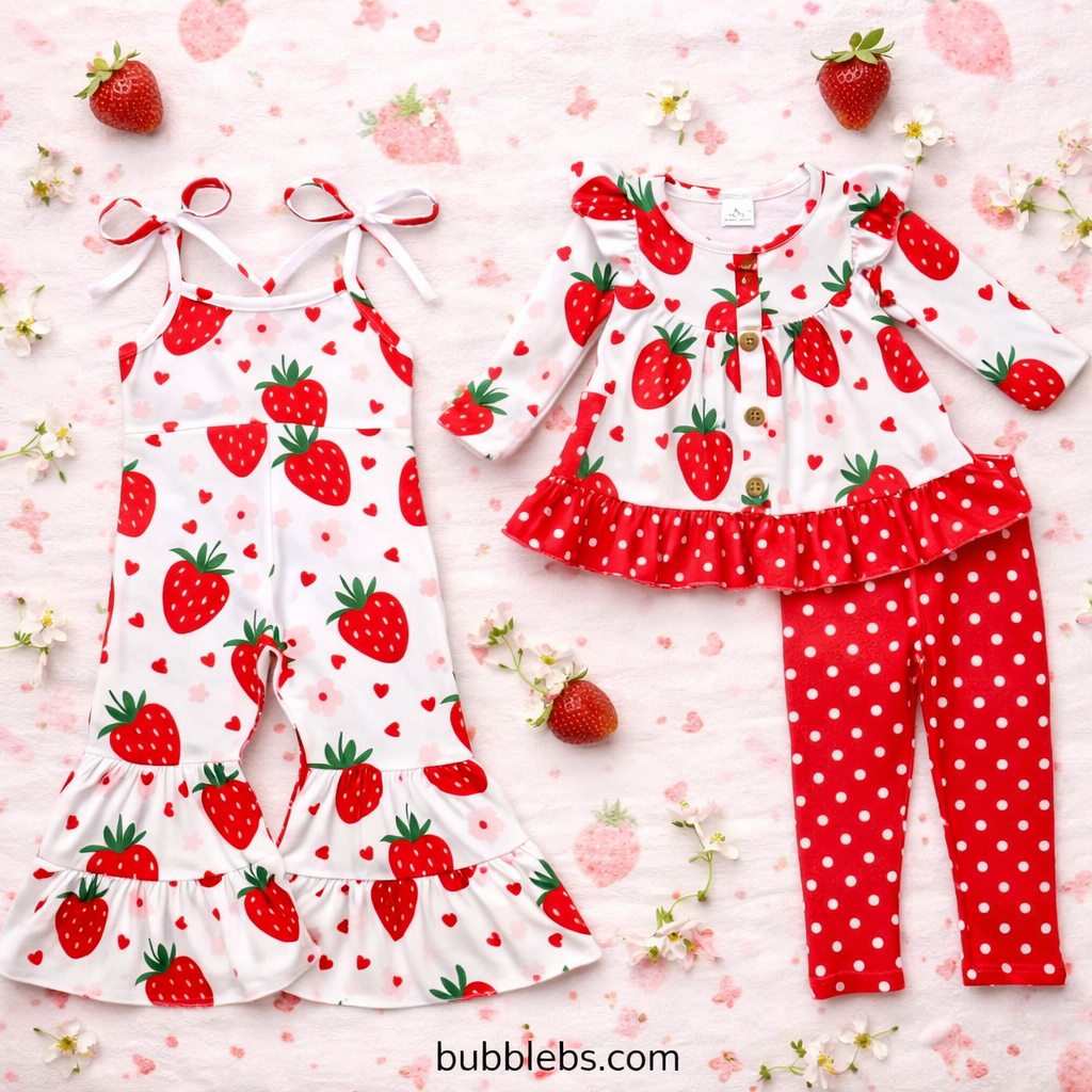Sweet Strawberry Blossom Sibling Set Girls Two Piece