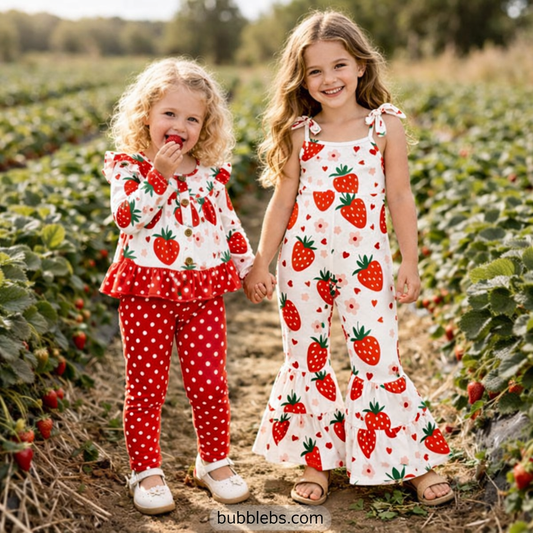 Sweet Strawberry Blossom Sibling Set Girls Two Piece
