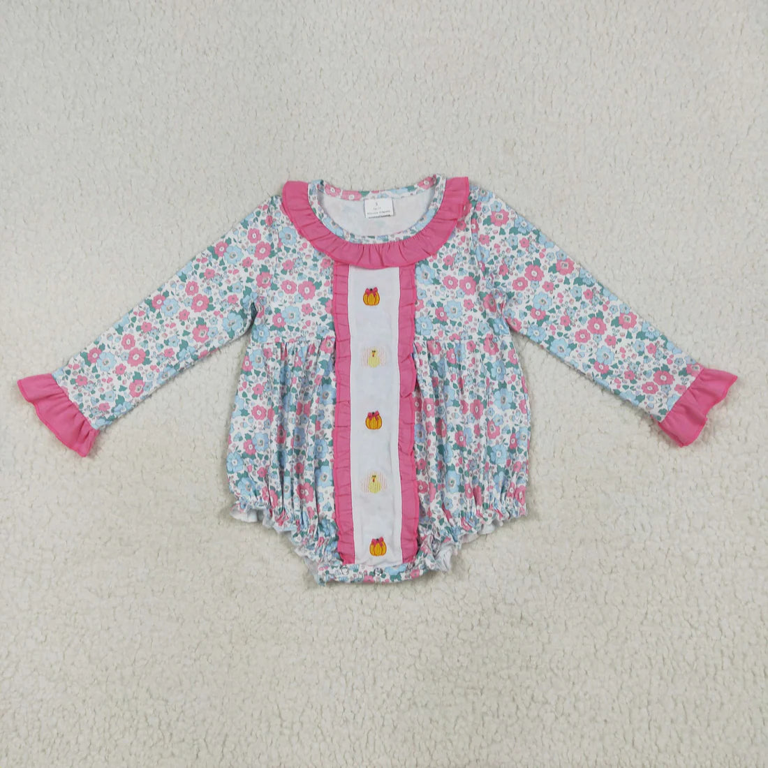 Girls Pumpkin Turkey Pink Ruffle Bubble