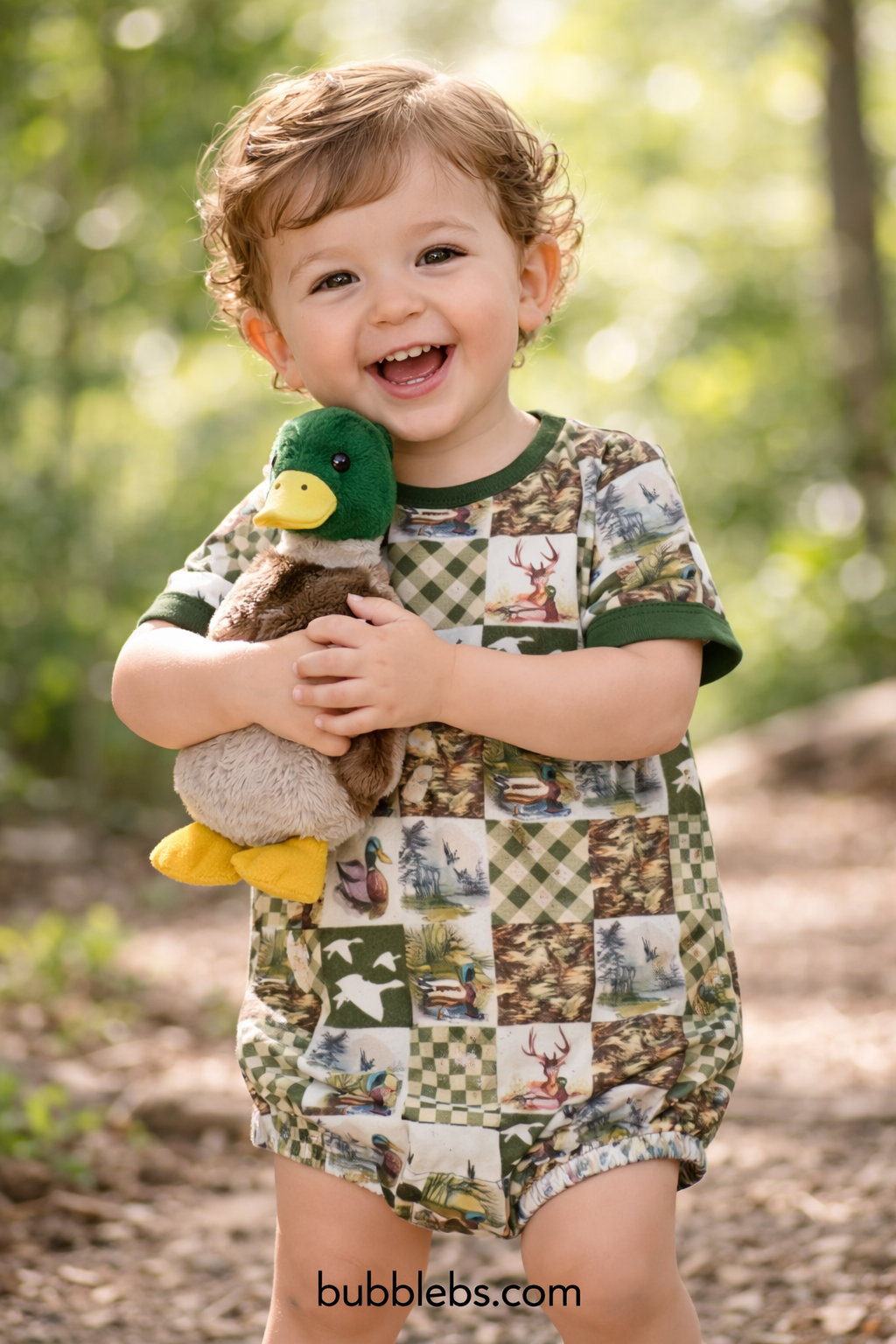 Duck & Deer Patchwork Boys Bubble Romper