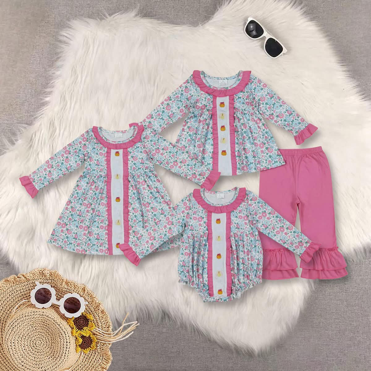 Girls Pumpkin Turkey Pink Ruffle Bubble