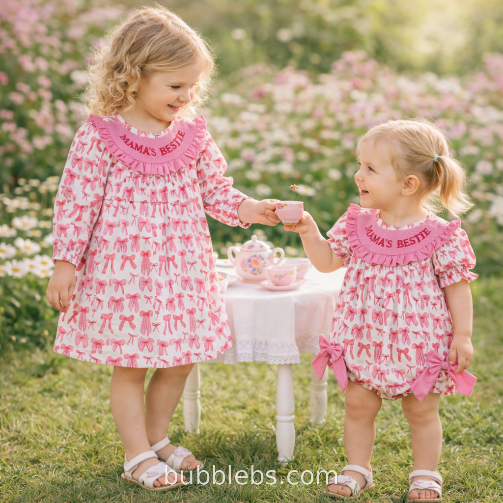 Mama's Bestie Pink Bow Collection Sibling Set