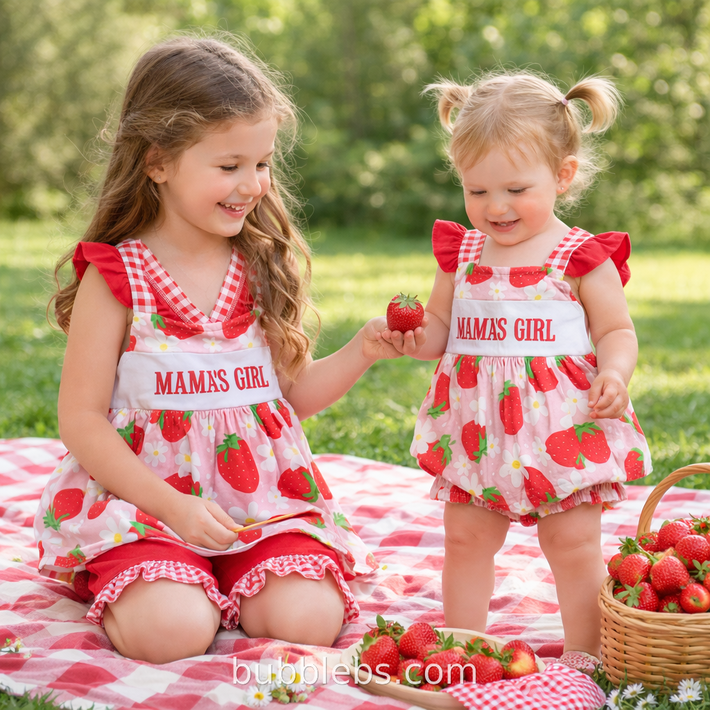 Mama's Girl Strawberry Picnic Sibling Set