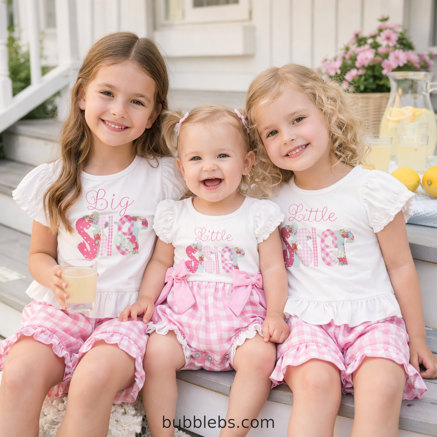 Pink Gingham Big Sis Little Sis Sister Sibling Set