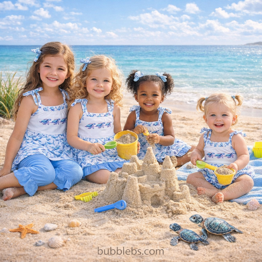 Sea Turtle Toddler Girl Summer Sibling Set