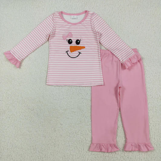 Girls Pink Snowman Face Set