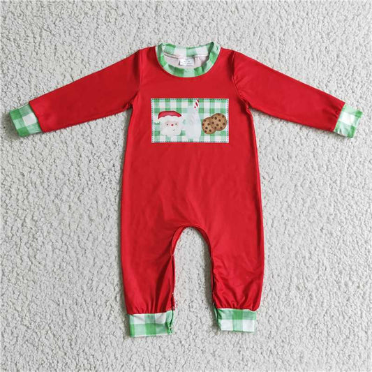 Boys Christmas Green Plaid Milk and Cookies Set