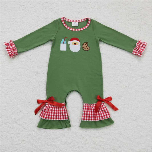 Girls Christmas green "Milk and Cookies" Onesie