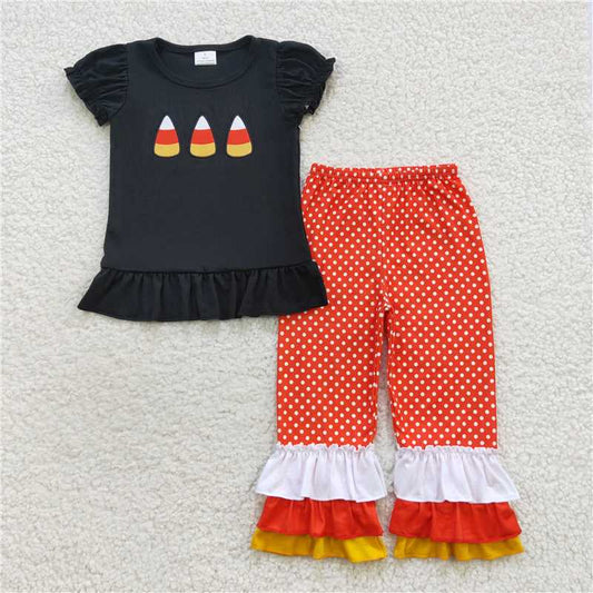 Girls Candy Corn Ruffle Shirt Set