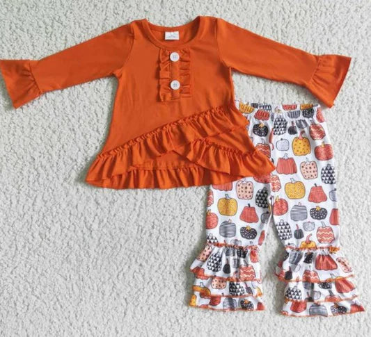 Girls Pumpkin Ruffle Set