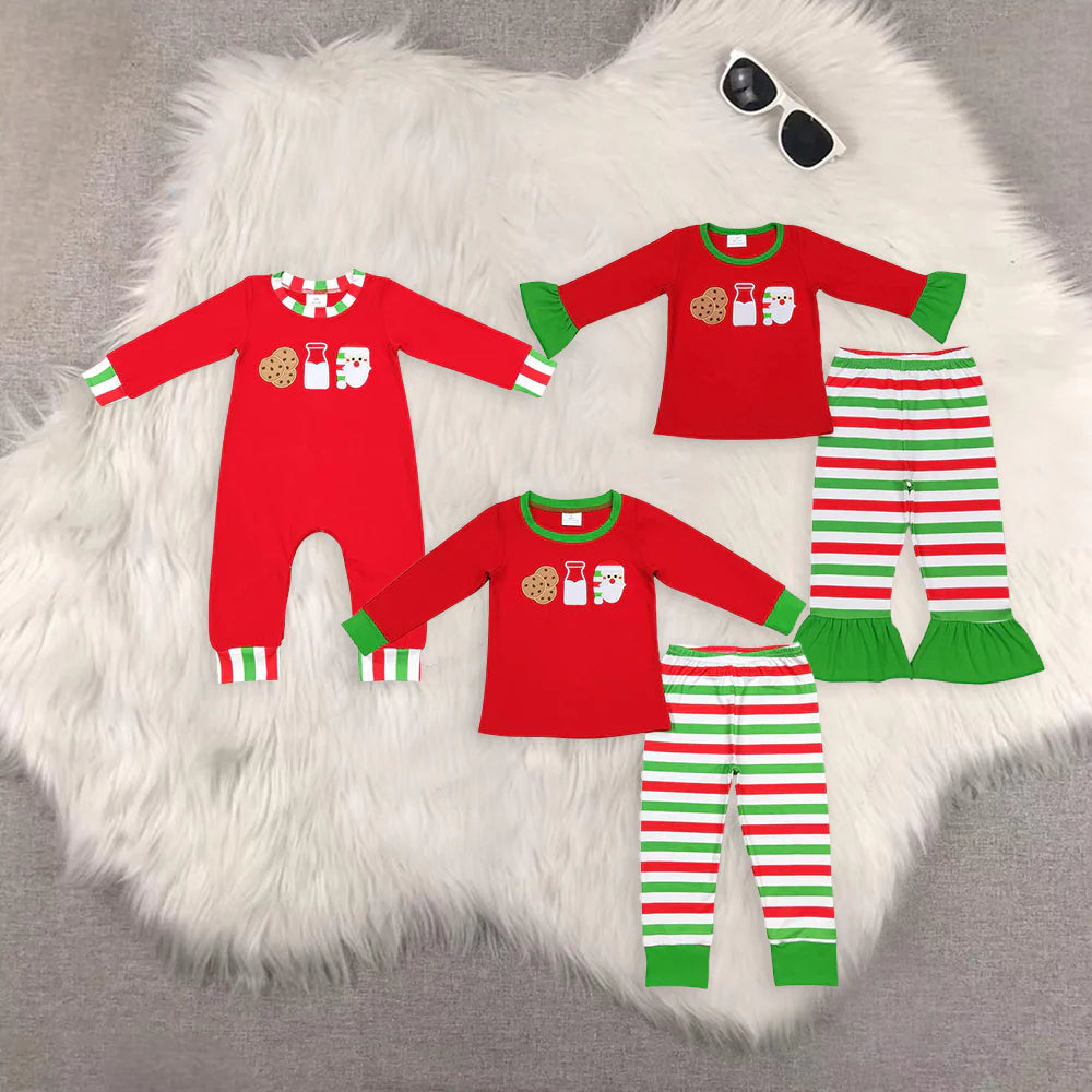 Boy's "Milk, Cookies, Santa" Striped Onesie