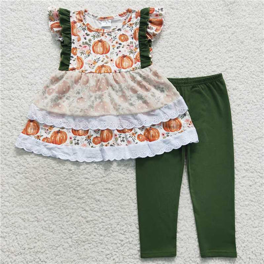 Girls Green Pumpkin Ruffle Set