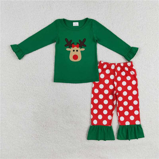 Girls Christmas Red Polka dot Reindeer set (Option for matching boy set)