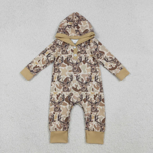 Boys Deer Camo Tan Hooded Romper
