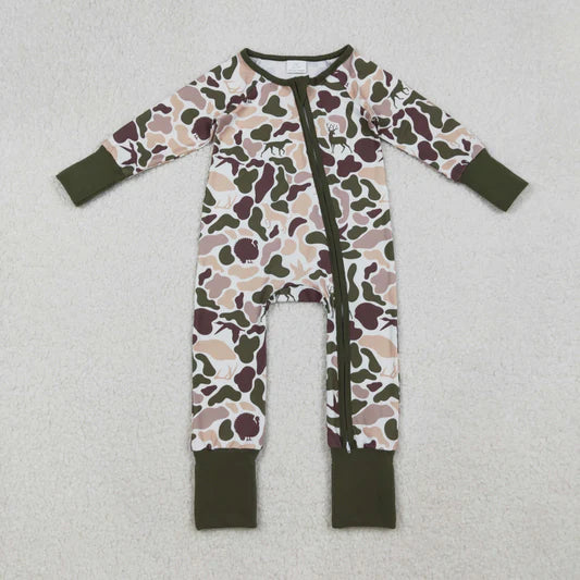 Boys Deer Dog Green Camo Onesie