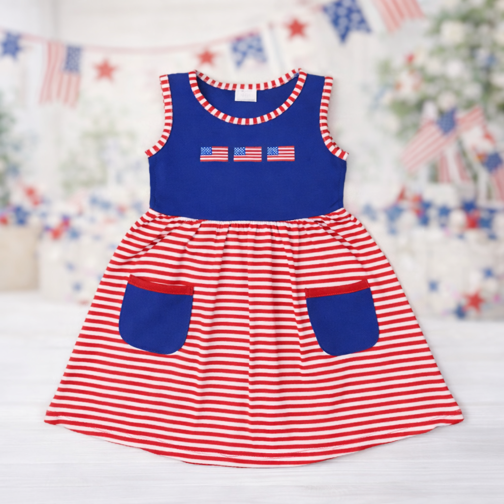 4th Of July Flags Girls Dress