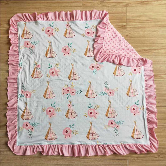Pink Teepee Floral Ruffle Blanket