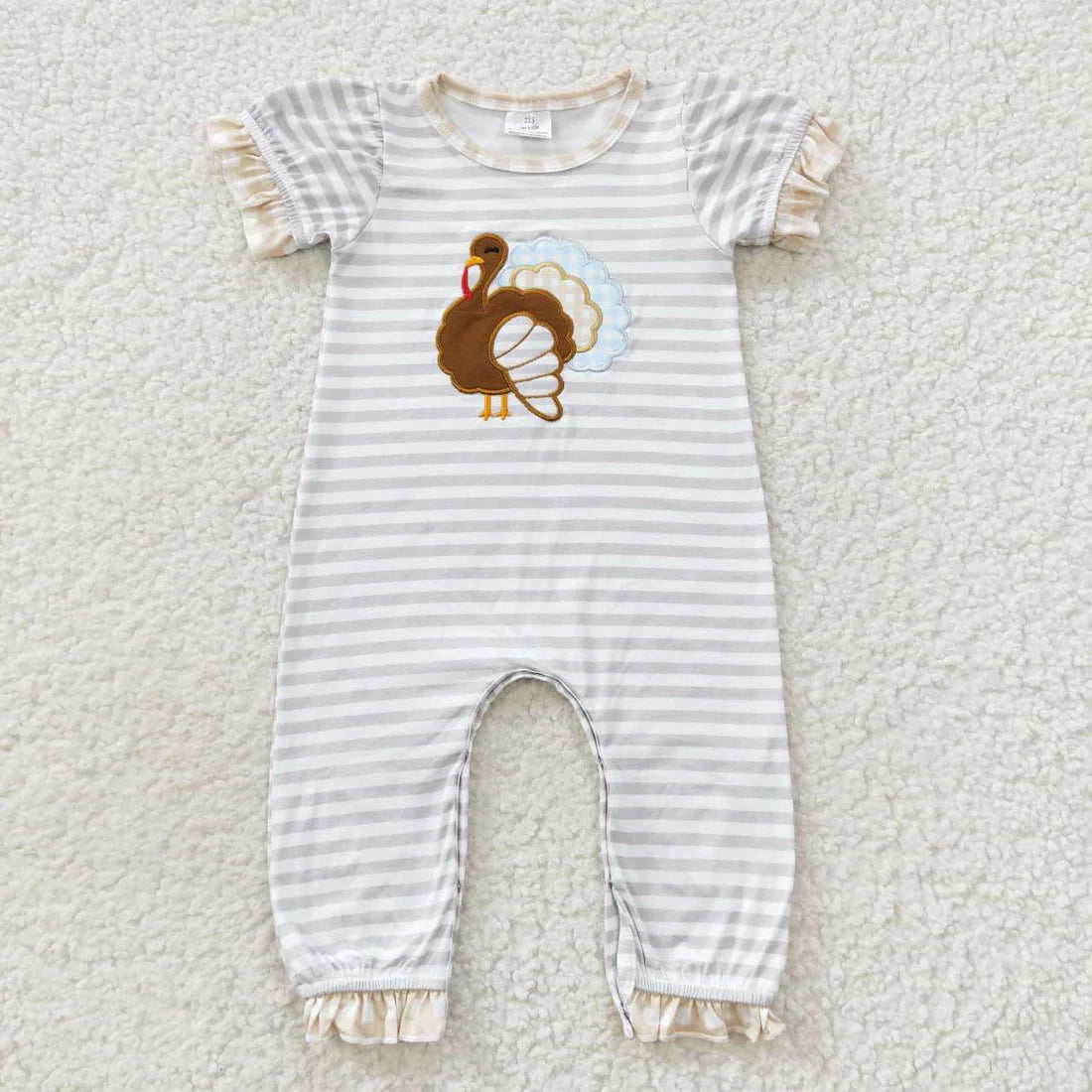 Girls Turkey Striped Short Sleeve Onesie