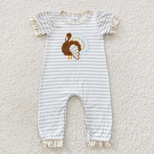 Girls Turkey Striped Short Sleeve Onesie