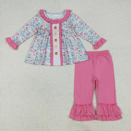 Girls Pumpkin Turkey Pink Ruffle Pant Set
