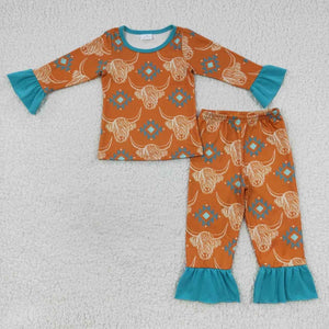 Orange Aztec Highland Cow Pajamas - Girl