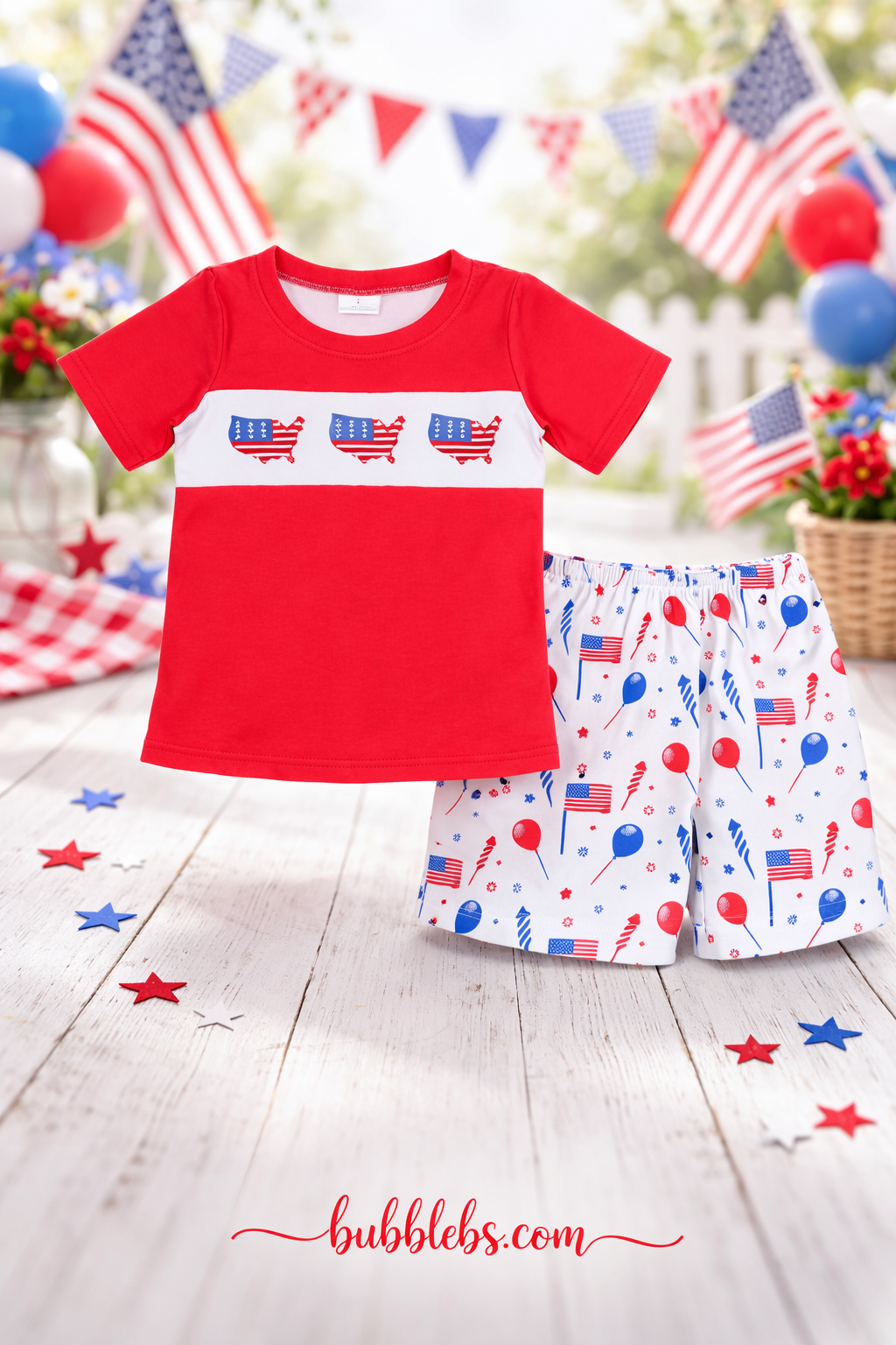 American Flag Balloon Star Fireworks Boys Two-Piece Set