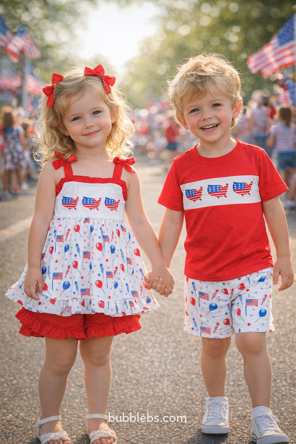 American Flag Balloon Star Fireworks Boys Two-Piece Set