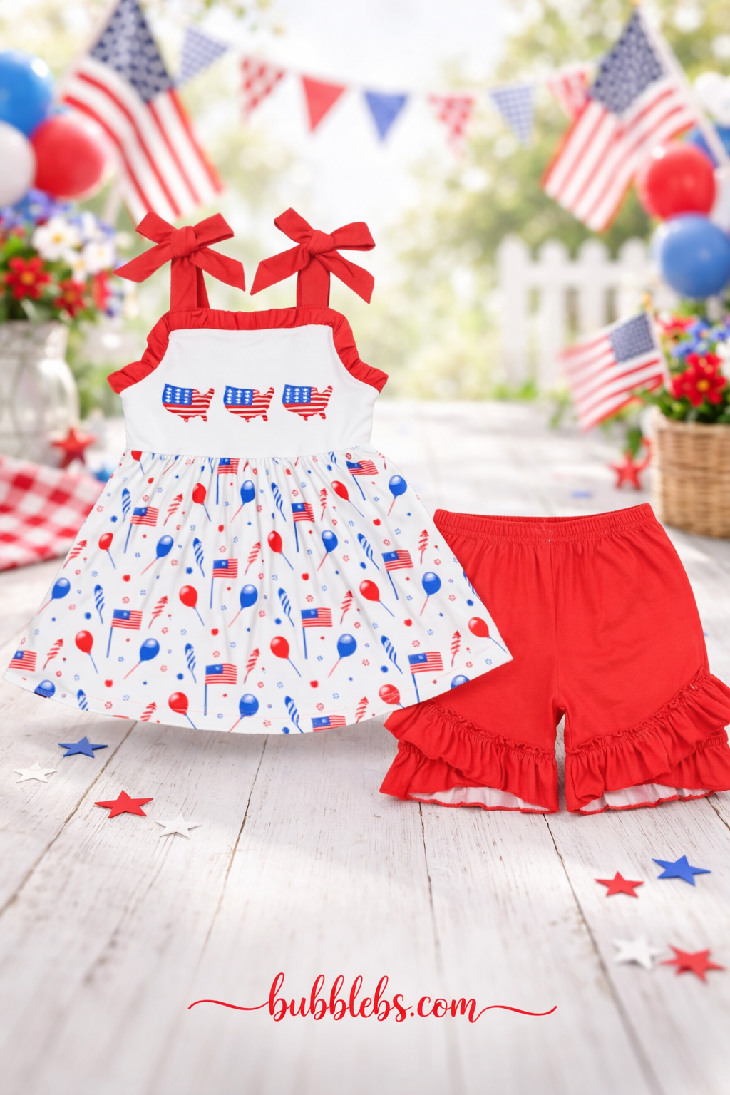 American Flag Balloon Star Fireworks Girls Two-Piece Set