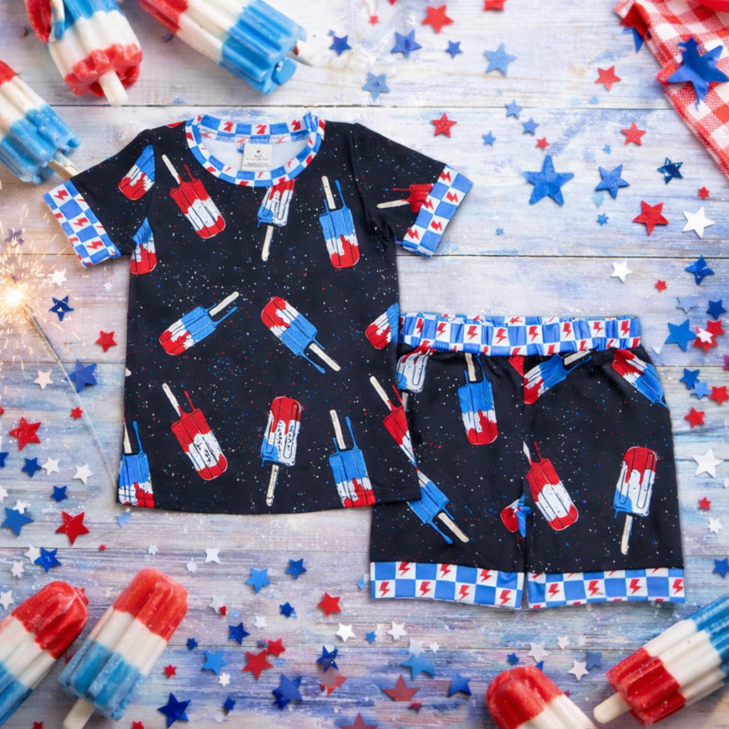 Popsicle lightning blue black short-sleeved shorts pajama set